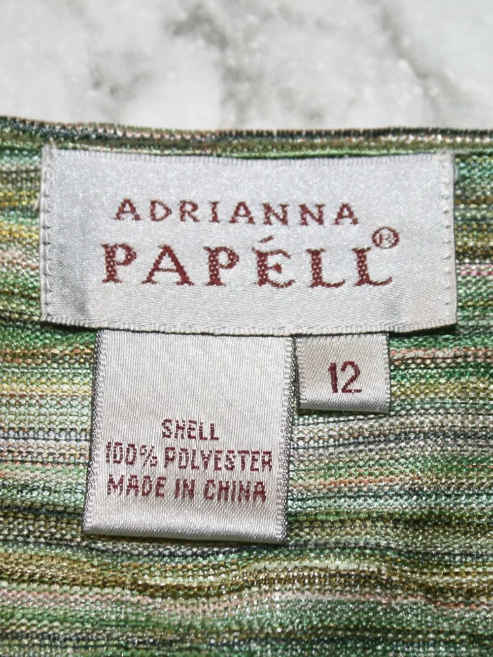 ADRIANNA PAPELL Dress Faux Wrap Stripe Midi Multi-color Green Tan Cream 12 - Picture 6 of 15